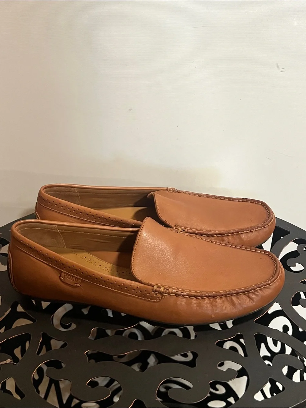 Polo by Ralph Lauren Men's Cognac Leather Slip-On Loafers Sz 12D